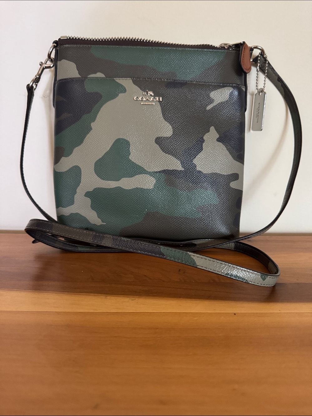 COACH Green Camouflage Print Crossbody Bag With Large Slip-On Pocket